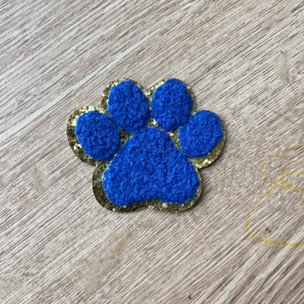 Blue Paw Chenille Glitter Patch