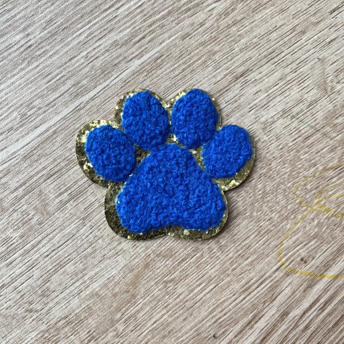 Blue Paw Chenille Glitter Patch