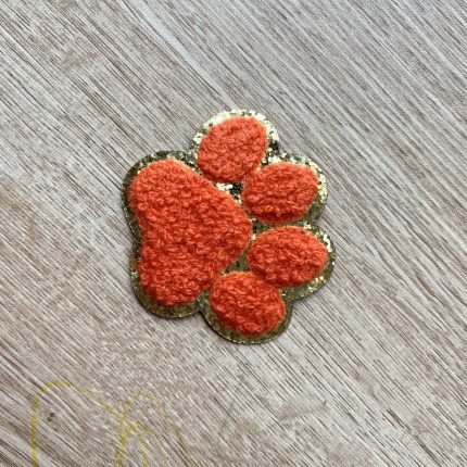 Orange Paw Chenille Glitter Patch