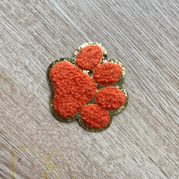 Orange Paw Chenille Glitter Patch