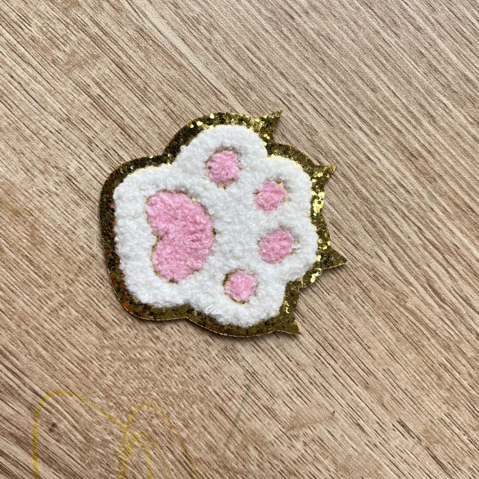 Pink Paw Chenille Glitter Patch
