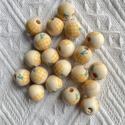 Plaid Pumpkin Wooden Beads