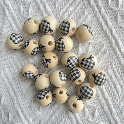 Plaid Pumpkin Wooden Beads