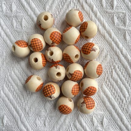 Plaid Pumpkin Wooden Beads