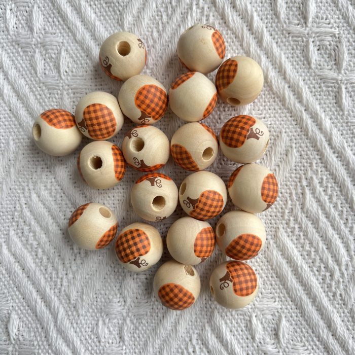Plaid Pumpkin Wooden Beads