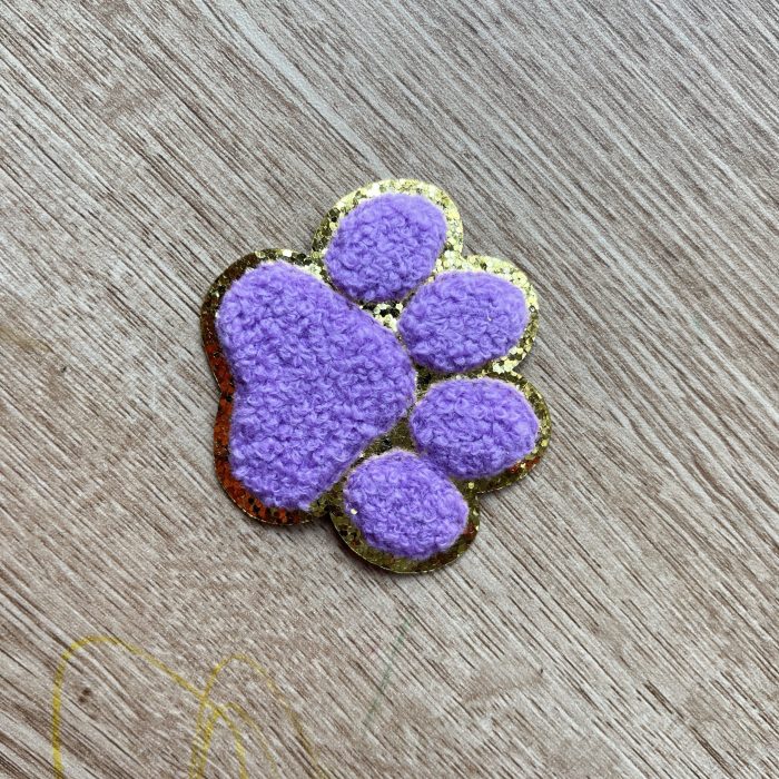 Purple Paw Chenille Glitter Patch