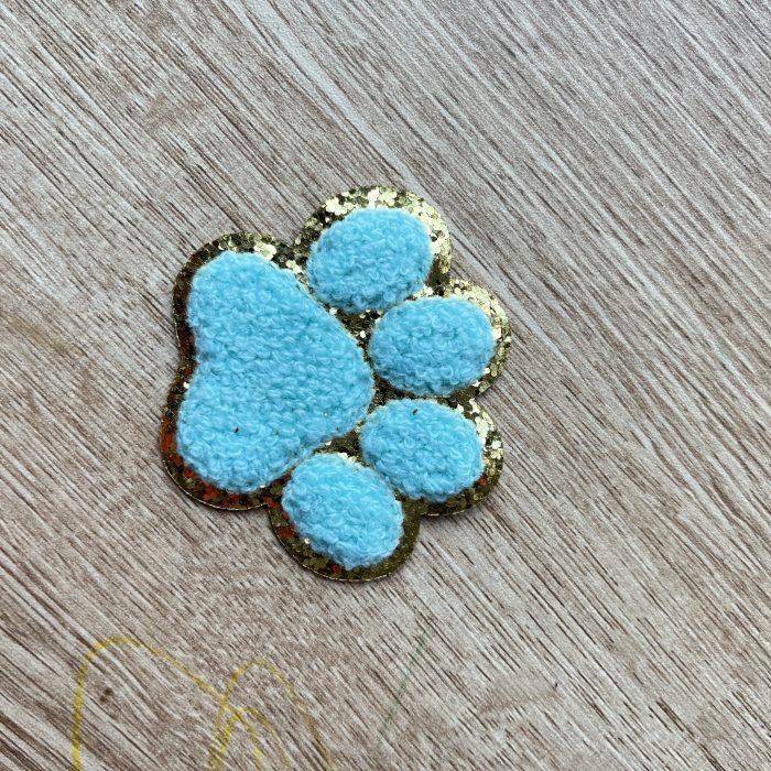 Turquoise Paw Chenille Glitter Patch