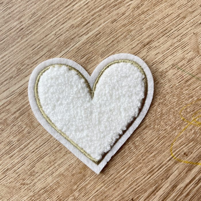 White Chenille Heart Patch
