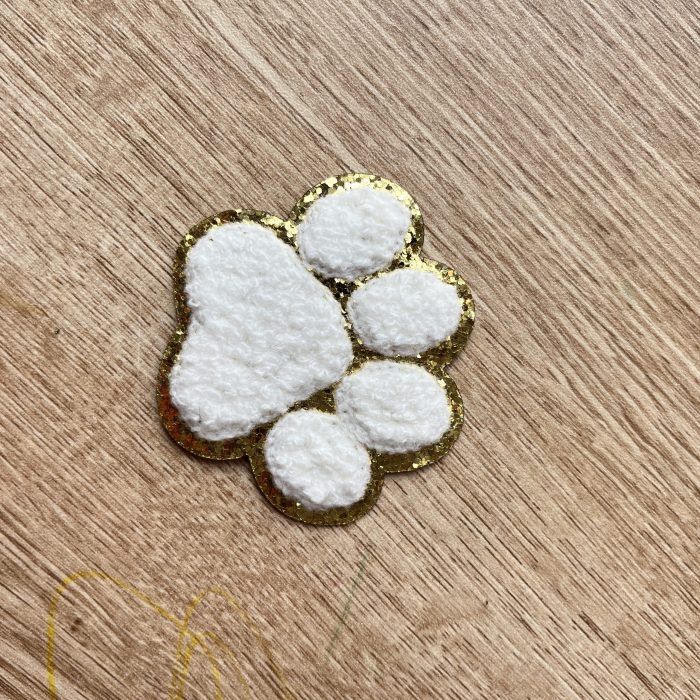 White Paw Chenille Glitter Patch