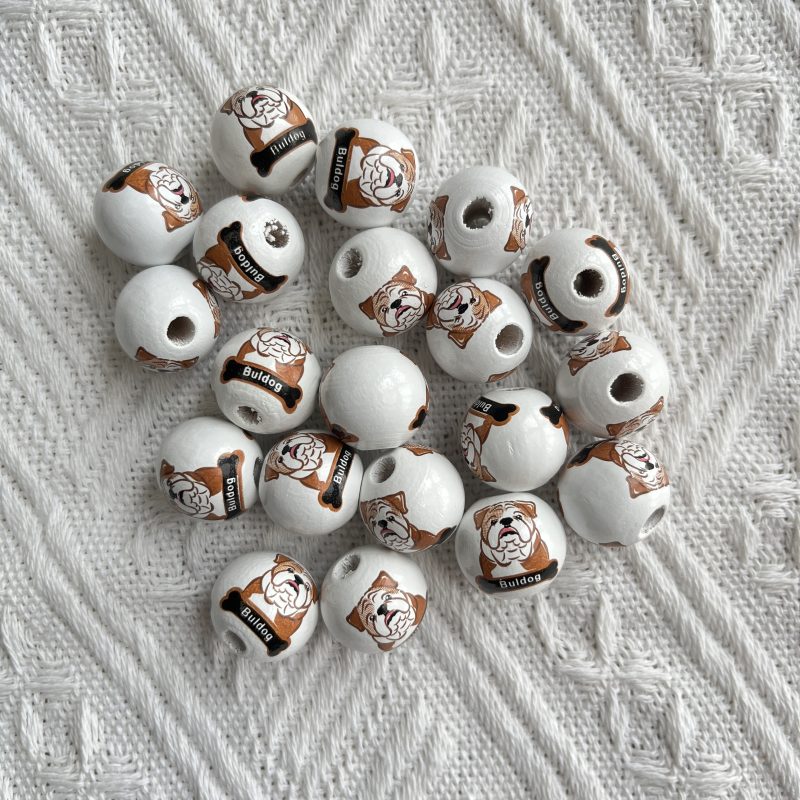bulldog pattern wood beads