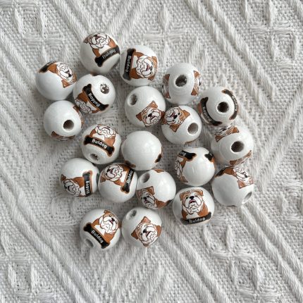 bulldog pattern wood beads