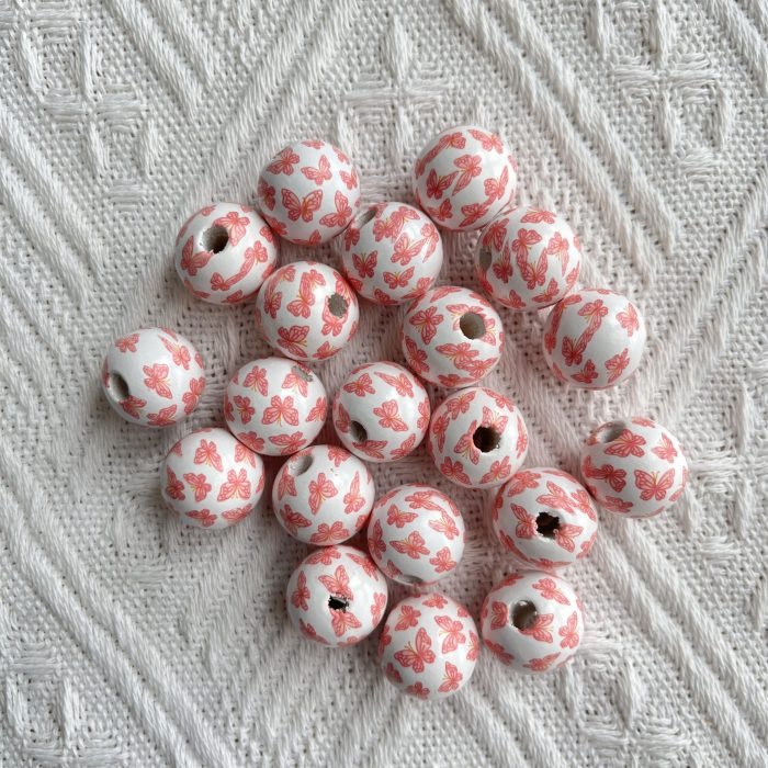 butterfly print wood bead