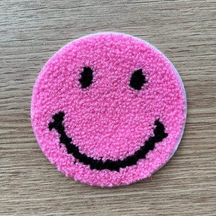 large chenille smiley face patch red
