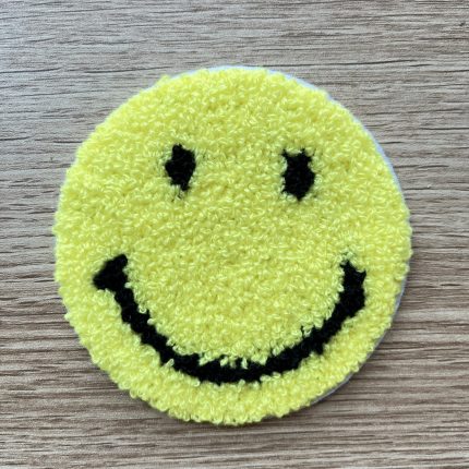 large chenille smiley face patch yellow