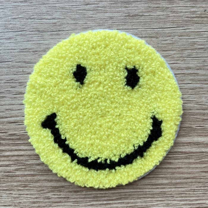 large chenille smiley face patch yellow