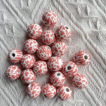 pink cow print Wood Beads