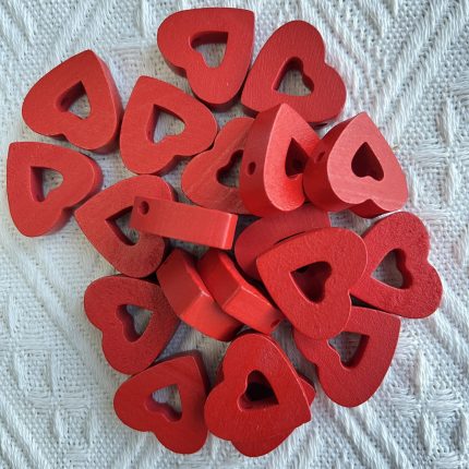 red wooden heart beads