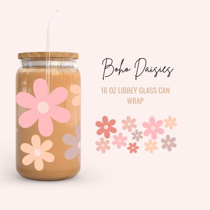 Boho Daisies 16oz UV DTF cup wrap