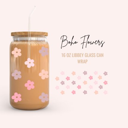 Boho Flowers 16oz uv dtf cup wrap