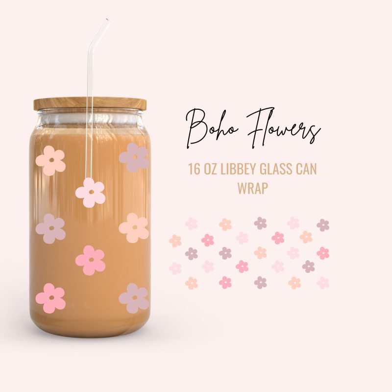 Boho Flowers 16oz uv dtf cup wrap