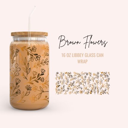 Brown Flowers 16OZ uv dtf cup wrap