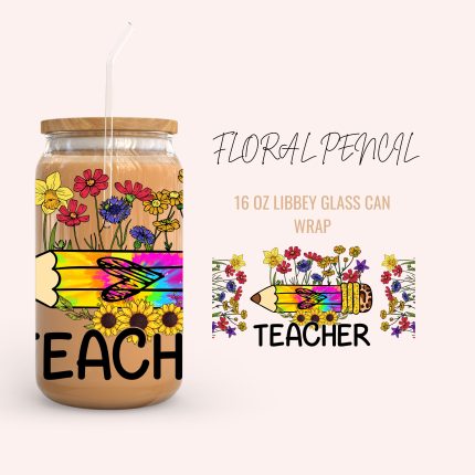 FLORAL PENCIL 16oz uv dtf cup wraps