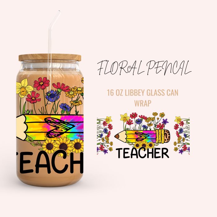 FLORAL PENCIL 16oz uv dtf cup wraps
