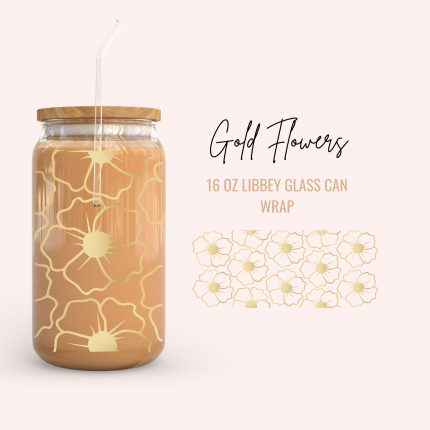 Gold Flowers 16Oz uv dtf cup wrap