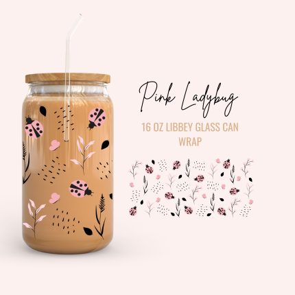Pink Ladybug 16Oz cup wrap