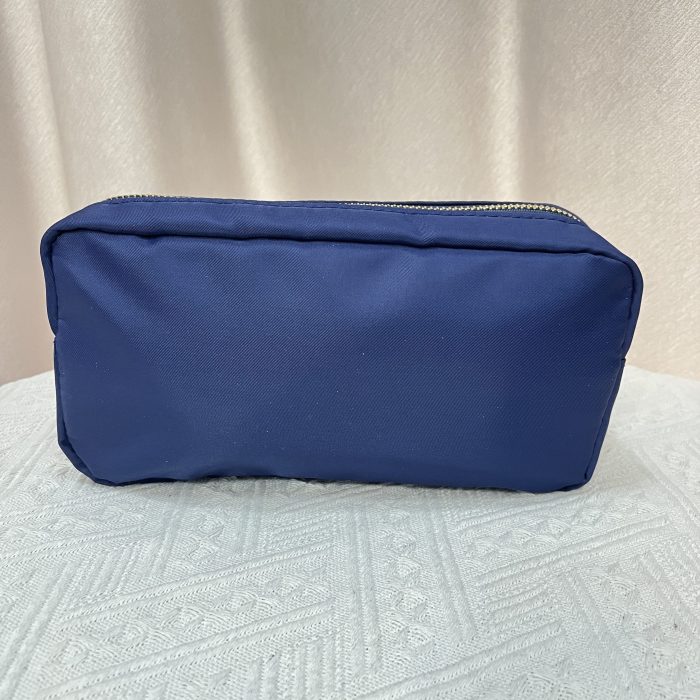 blue nylon makeup bag