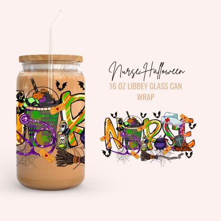 nurse halloween 16oz uv dtf cup wrap