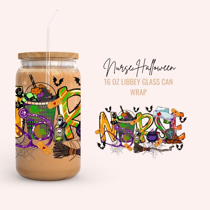 nurse halloween 16oz uv dtf cup wrap