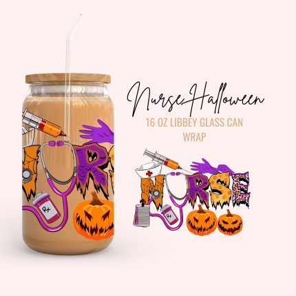 nurse halloween 16oz uv dtf cup wrap