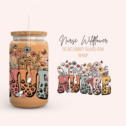 nurse wildflower 16oz uv dtf cup wrap