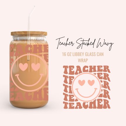 teacher stacked wavy 16oz uv dtf cup wraps