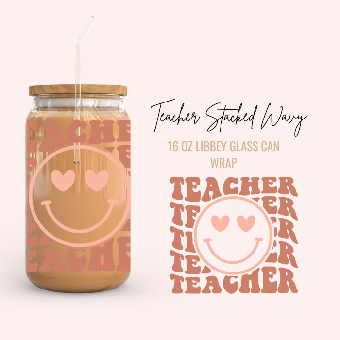 teacher stacked wavy 16oz uv dtf cup wraps