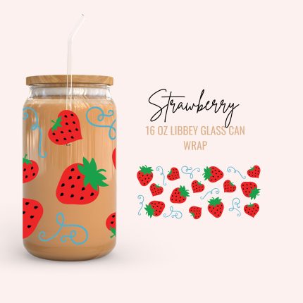 strawberry 16oz uv dtf cup wraps