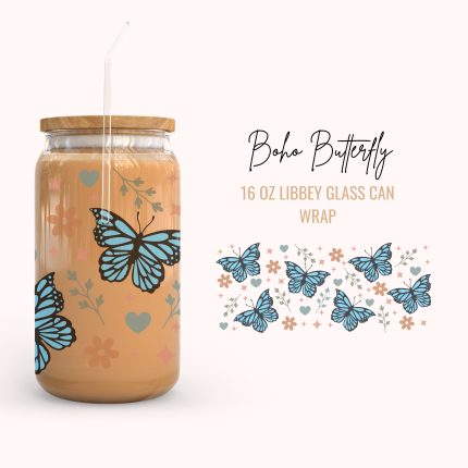 BohoButterfly 16oz uv dtf cup wraps