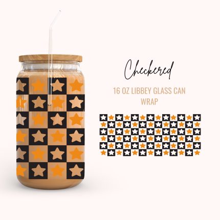 Chechered 16oz uv dtf cup wraps