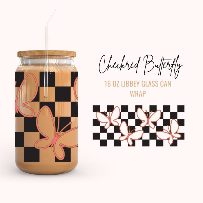 CheckredButterfly 16oz uv dtf cup wraps