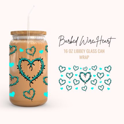 barbed wire Heart 16oz uv dtf cup wraps