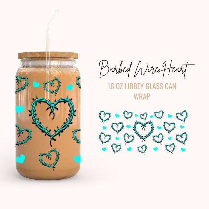 barbed wire Heart 16oz uv dtf cup wraps